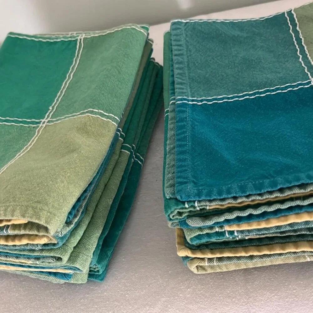 Cloth Napkins Green Blue Yellow Set of 8 FarmHouse ShabbyChic CottageCore Spring